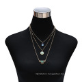 Trendy Crystal Glass Natural Stone Pendant 3 Layered Necklace